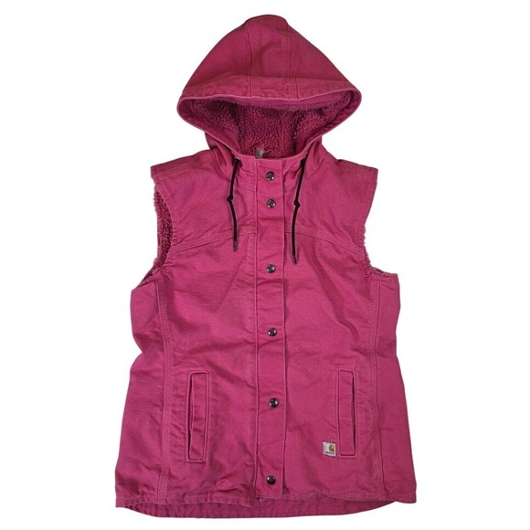 Carhartt Jackets & Blazers - Carhartt Women's XS Sandstone Berkley Tulip Pink Sherpa Lined Hooded Canvas Vest